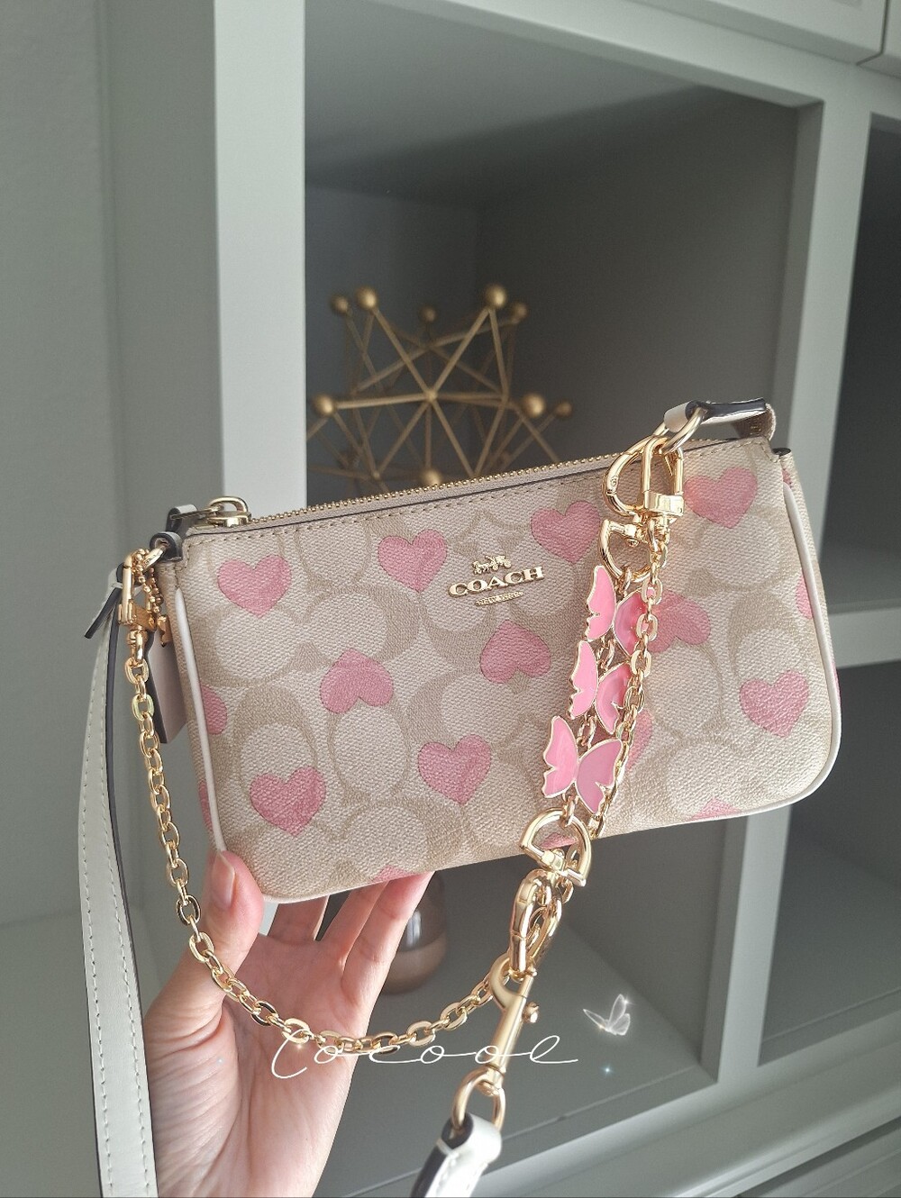 Nwt Coach Nolita 19 In Signature Canvas With Heart Print CQ144 + butterfly chain